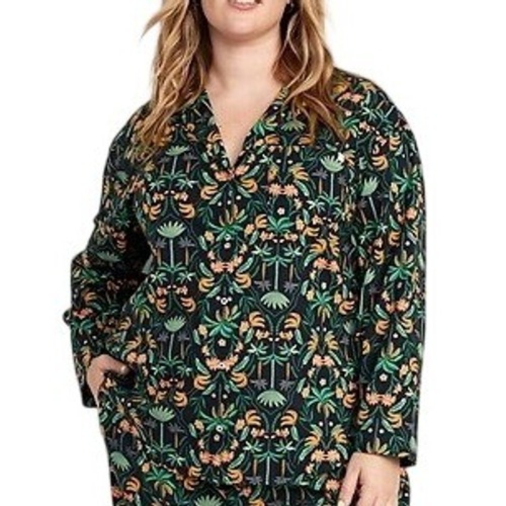 ONLY Old Navy Womens Blue Tropical Floral Long Sleeve Button Up Shirt Sz Medium